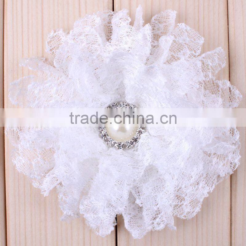 fabric flower with pearl beads center for kids hair accessories