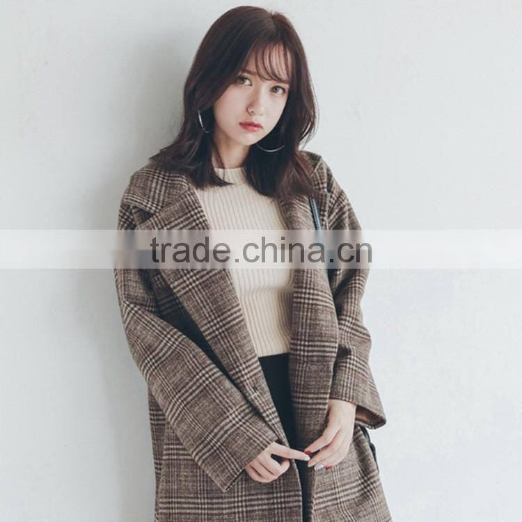 2016 high quality women winter plaid woolen coats for ladies ladies long coat design