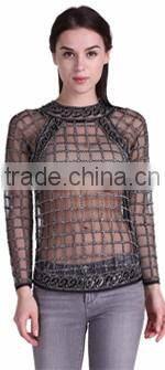 Domin fashion wholesale beading design ladies tops images