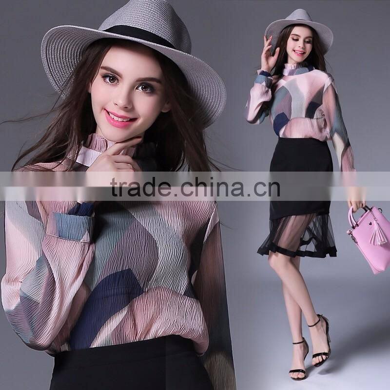 Newest preppy style women formal office dress reglan sleeve color combination office dress