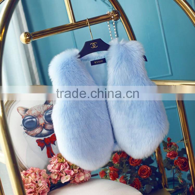 winter high-grade candy color thick luxury lady short faux fox fur vest woman dress