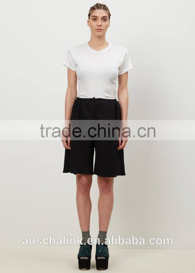 wholesale loose fit wide leg open women black rib custom sweat shorts