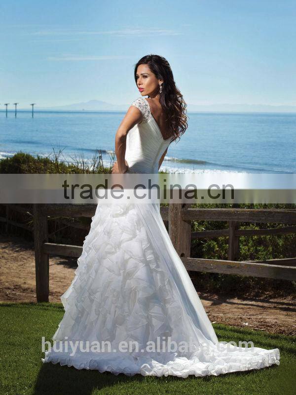 modest princess cap sleeve chiffon sex wedding dress