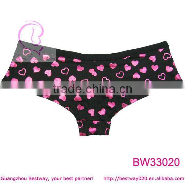 Fashion pink sweet heart printed cute cheekies panties