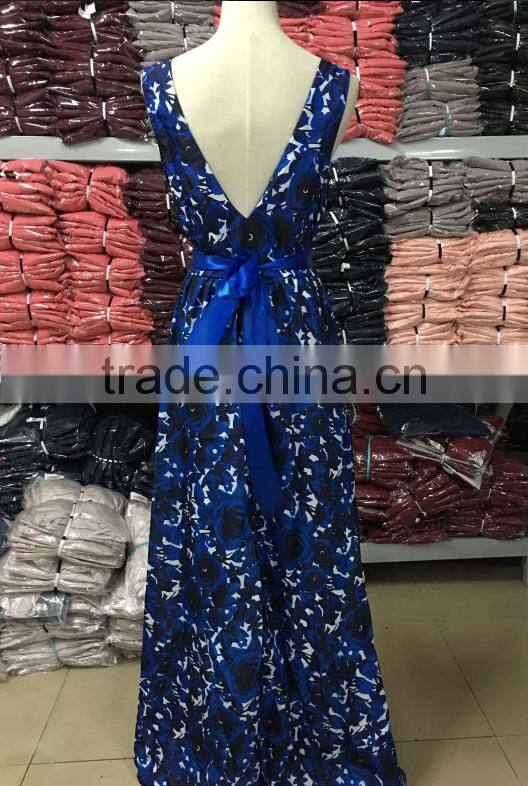 2016 latest new selling printed halter sleeveless formal long dress