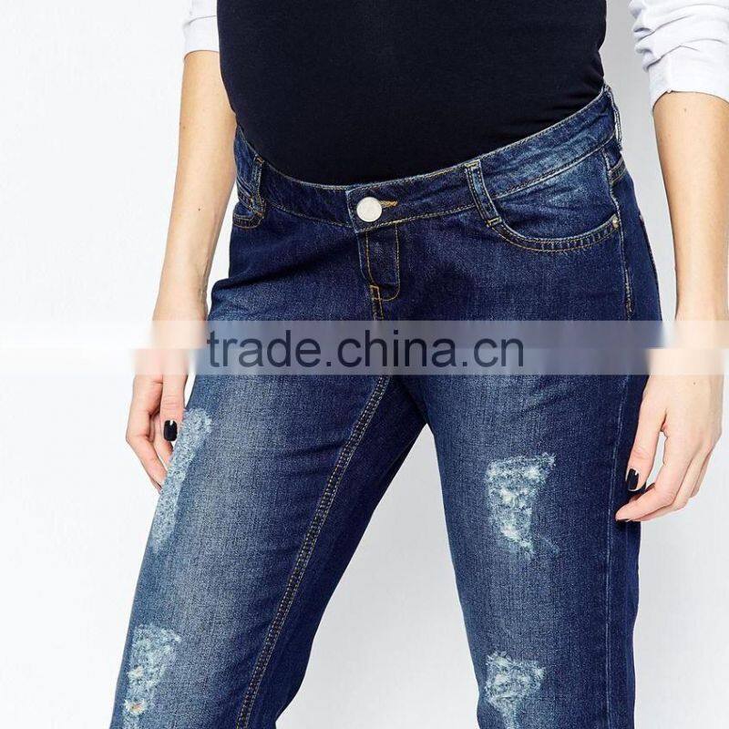 women ripped fashion blue loose style maternity jeans