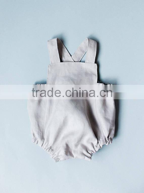 Summer Latest Design Baby Girls Clothes Toddler Soild Pink Jumpsuit Infant Sleeveless Linen Fabric Romper