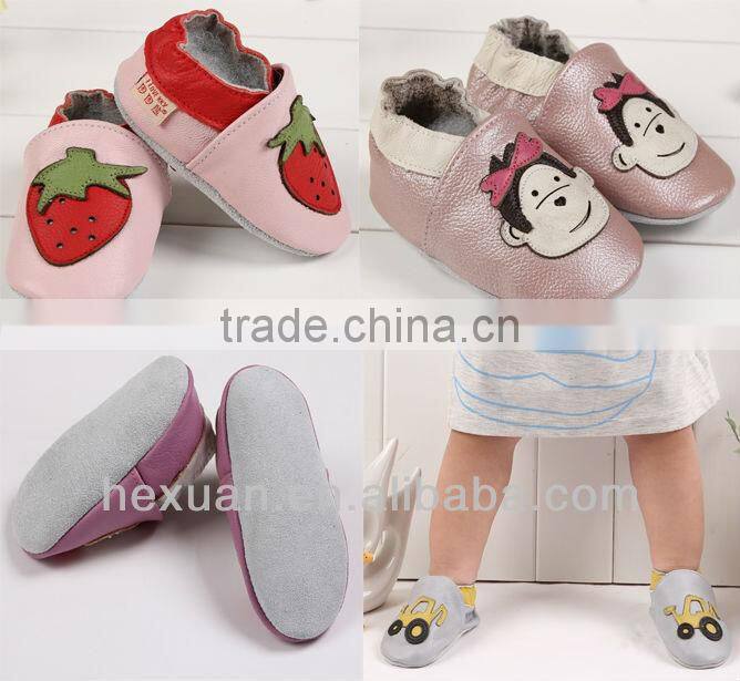 Hot selling lovely Blue leather baby shoes with Animal Designs