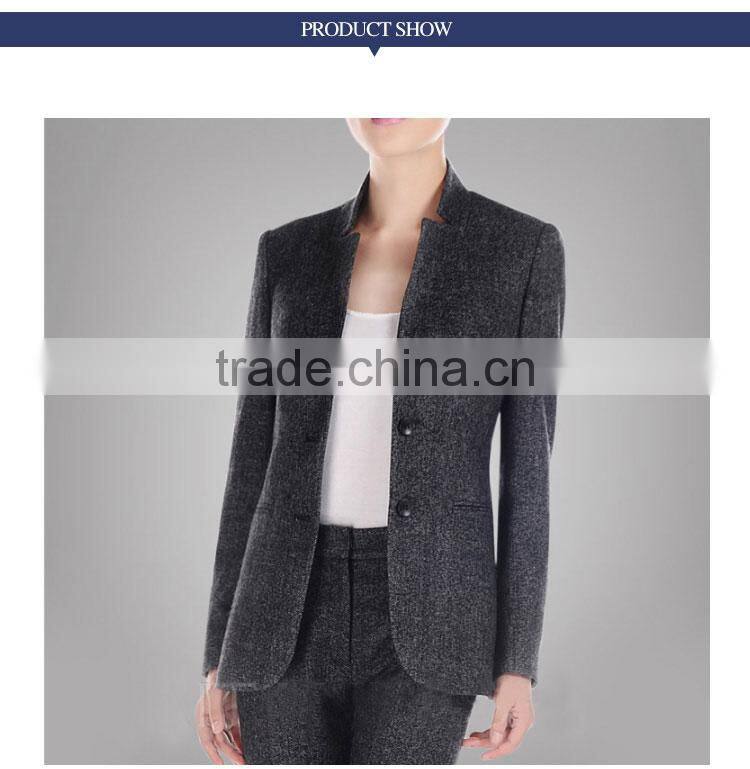Custom Gery Fashion Blazer Of Ladies Two Button Mandarin Collar Suit