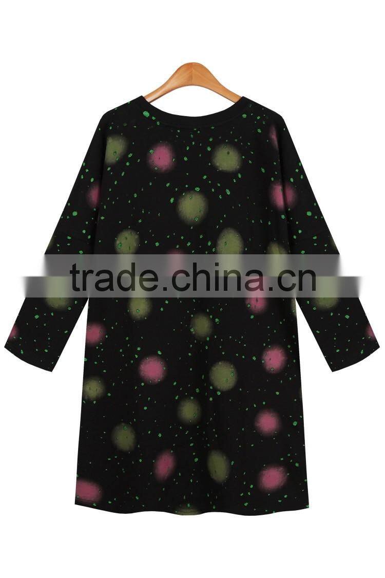 Women's European new style long sleeve printing distressed thick dress