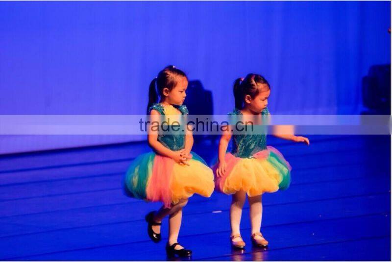 2016 lovely little girl stage performance dancewear, blue swquin, 3-color mesh