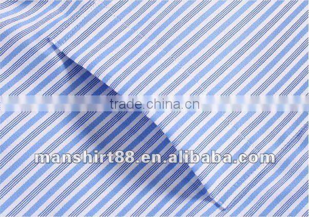 Exclusive style Yarn dyed Blue Stripes 100% Natural Cotton men's dress shirt with Double Collar&Cuff