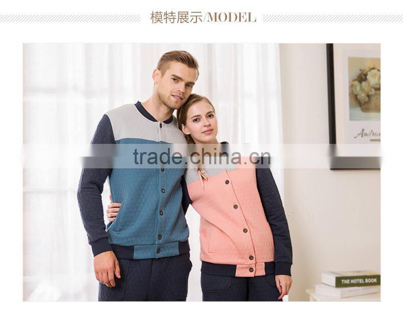 Super Grade Qianxiu Wholesale Long Sleeve Couples Home Suit Buttons Down Women Thermal Pajamas