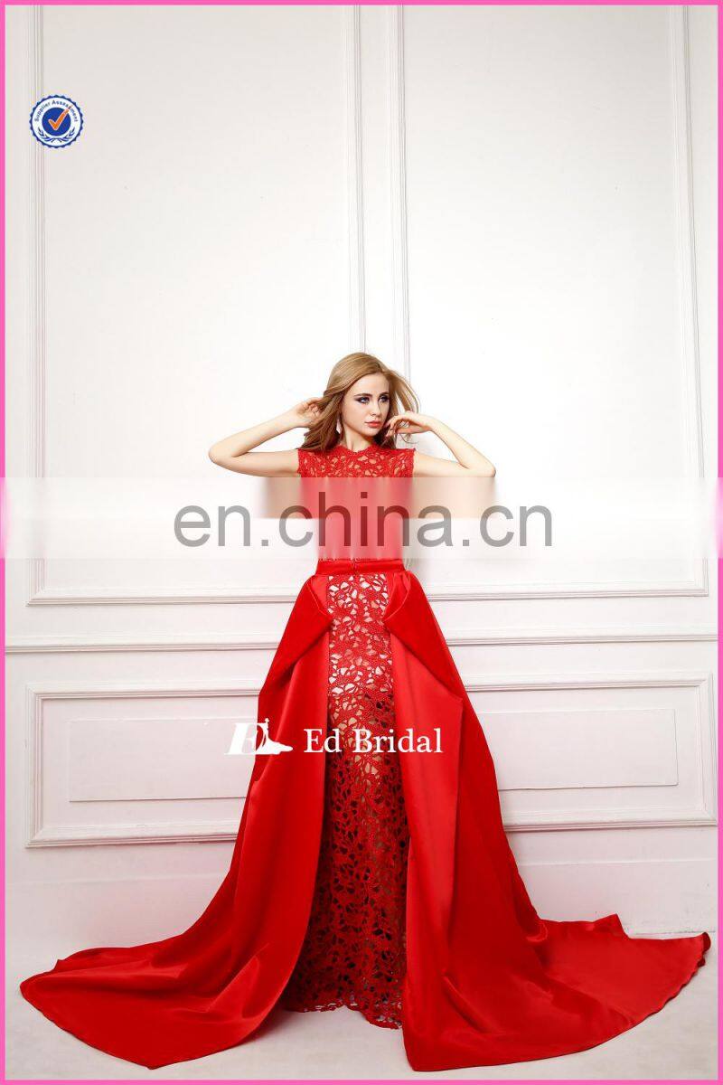 NN07 2015 Latest Real Sample Unique Detachable Red Lace Train Prom Dress