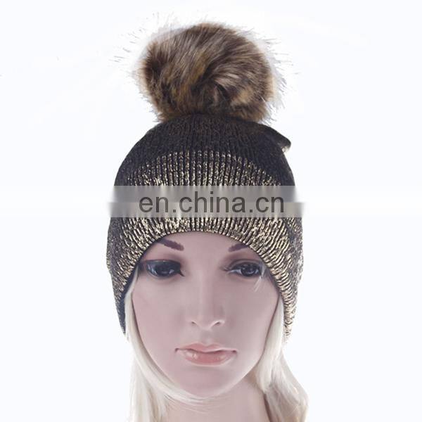 Adult hair ball bronzing pure color knitted hat men and women fashion warm ear protection hat