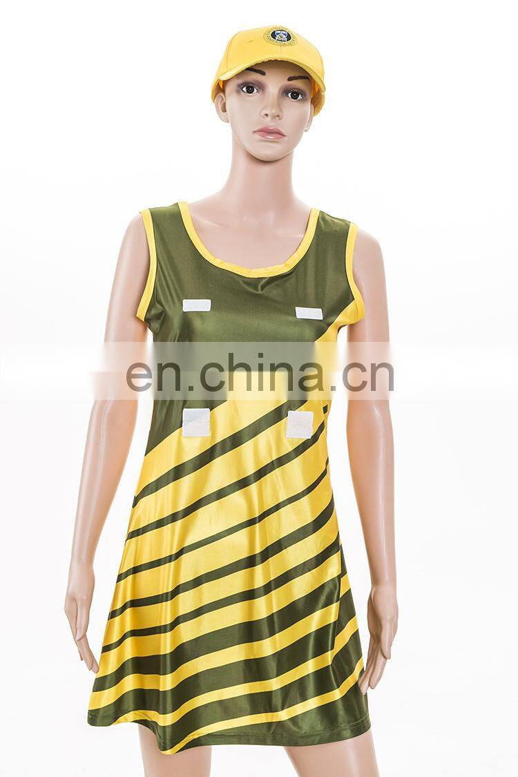 Custom polyester netball dresses ,sublimation printed yellow netball dress