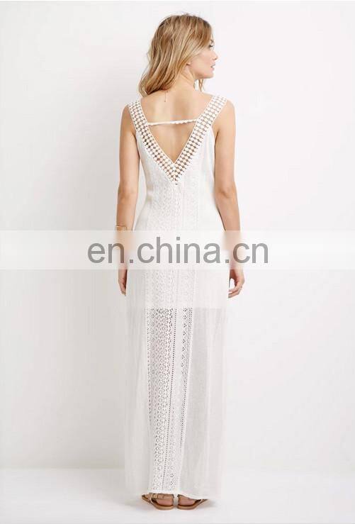 OEM service guangzhou garment manufacturer fashion lady lace-paneled knit maxi dress