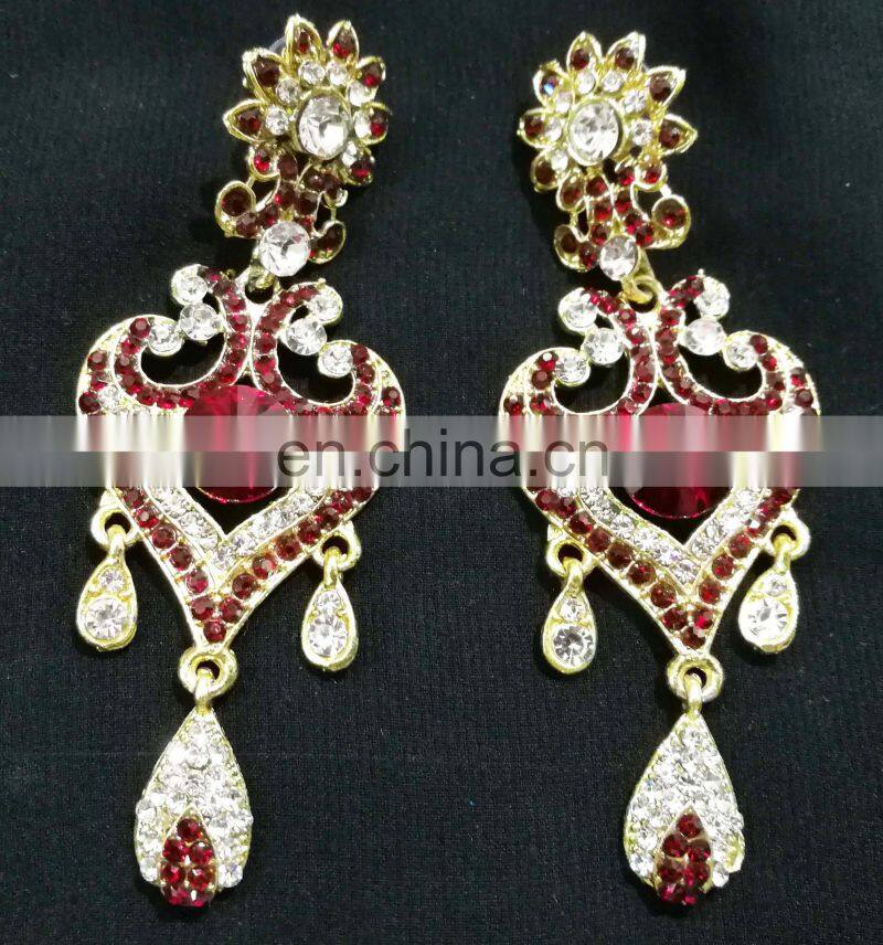 Innovative Designer Gold Plated Bollywood Style Kundan Earrings Set In Dark-Red Color