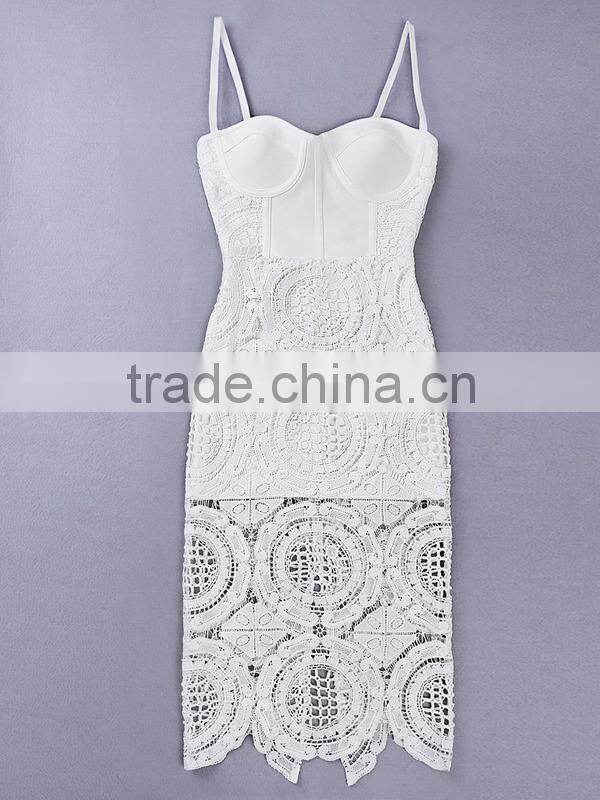 Summer dress hot selling 2015 new women elegant and sey white lace evening party bandage dress Bandage Bodycon Women Wearing