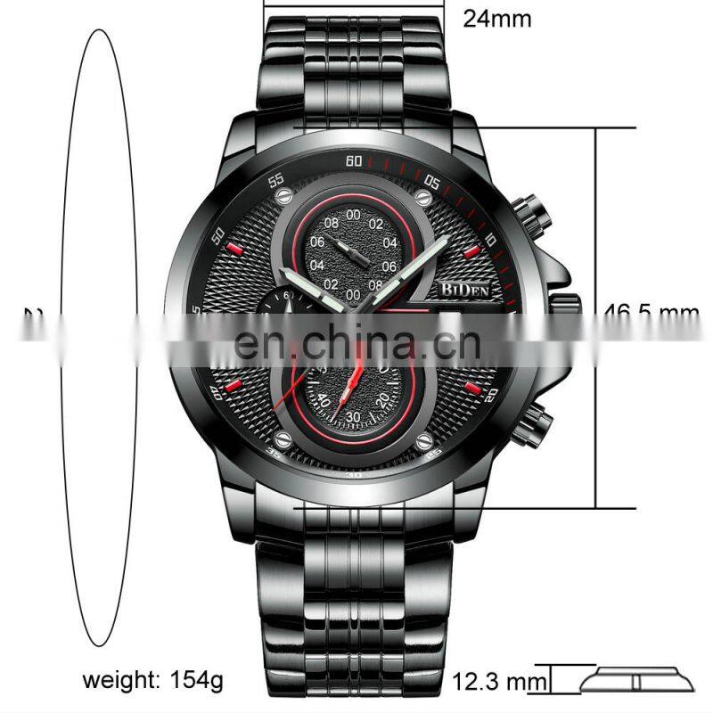 BIDEN 0085 Men Quartz Movement Casual Stainless Steel Band Watches Auto Date Automatic Chronograph Watch