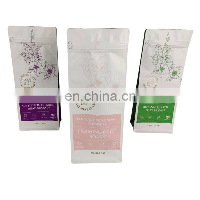 Custom printing Aluminum Foil ziplock bag Soap Sea Salt flat bottom pouch Packaging Bag with Own Logo Mylar bag for sea salt