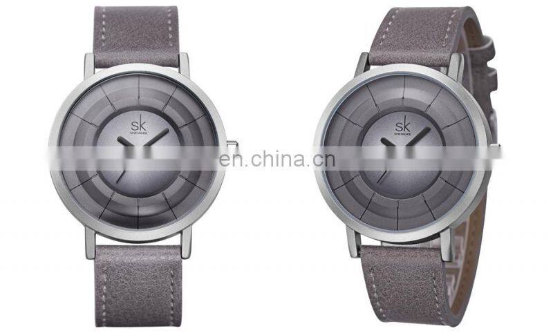 SHENGKE SK Men Watch Leather Band Matte Black Watches Custom Logo Brand Your Name  K9015G Alloy Watches