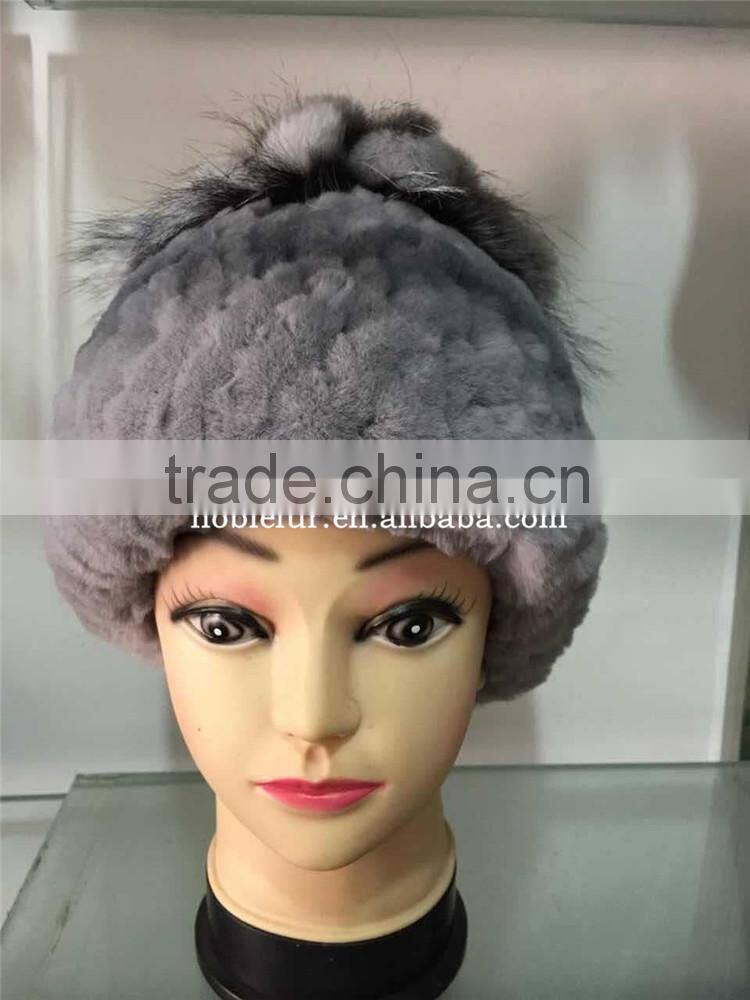 2015 hot sale rex rabbit with fox fur hatpom pom headwear with ball on top