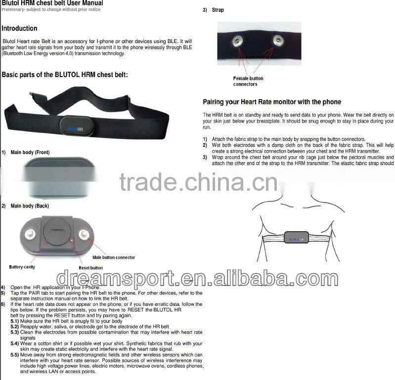 Bluetooth4.0 + ANT Dual mold Heart Rate monitor chest belt