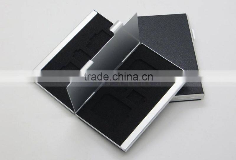 Leather Aluminum EVA Memory card Carrying Case for 4x SD Card and 4x TF Card