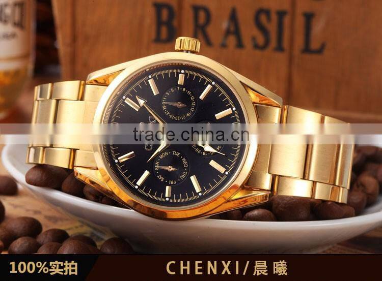 2016 new promotional Gold plated men quartz wrist watch Chenxi brand watch