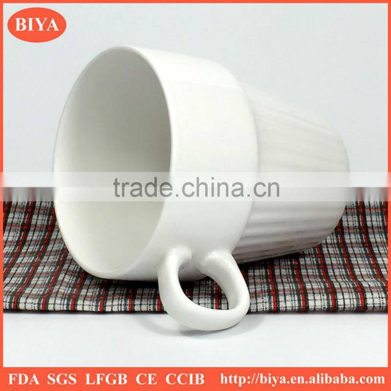 porcelain cup hot selling fancy white porcelain round stacked coffee stripe cup with handle tea and milk mug