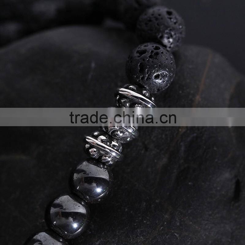 Wholesale custom 8mm lava bead bracelet jewelry for men fashion silver buddha bracelet