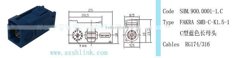 Blue FAKRA automotive Jack Cable Using RG174 Coaxial cable