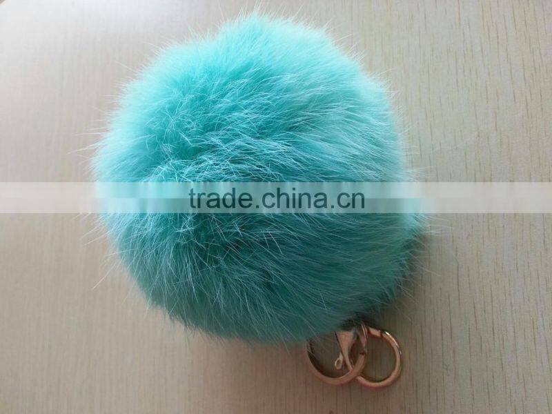 Real fluffy and soft rabbit fur pom poms keyrings