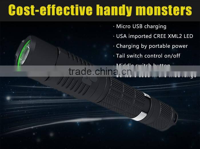 Hot sale USB LED flashlight high quality A3 torch light rechargeable battery flash light emergency tactical clip flash light