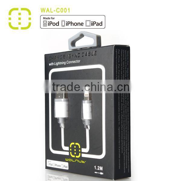 Hot sale newest For iPhone 6 round original mfi certified 8 pin walnut data cable manufactory