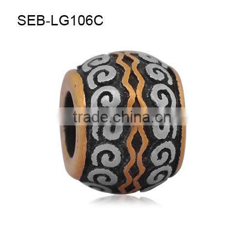 Wholesale Swirl Pattern 316 Stainless Steel Slide Big Hole Charm Spacer Beads Fit European Bracelets And Necklaces SEB-LG106