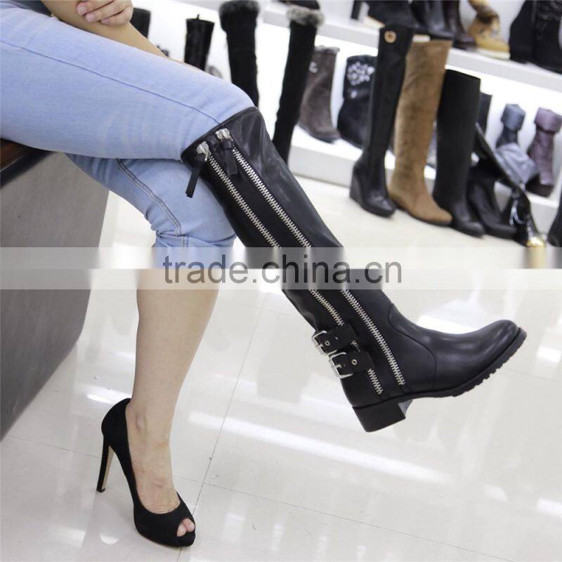 LQEB31 Genuine Leather upper Buckle Straps High Rubber Rain Riding Boots Shoes for women
