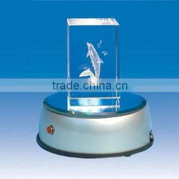 New design 3d laser engraving horse crystal glass cubes with LED light base for gift items