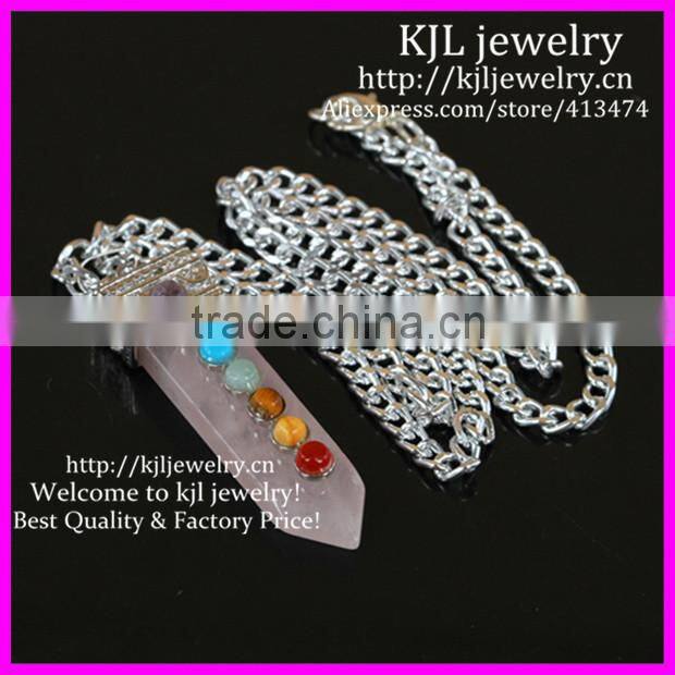 KJL-BD5356 Wholesale Natural Silver Plated rose quartz Stone Pendant Sword Taper Shape Healing Chakra Pendant Necklace