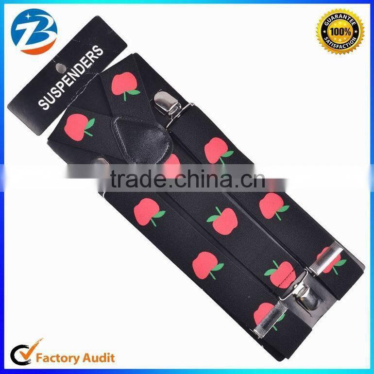 Cute Apple Printed Mens Lady Elastic Clip-on Adjustable Braces Suspenders