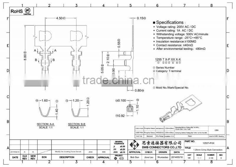 1.25MM Pitch Wire to Board Connectors and terminal