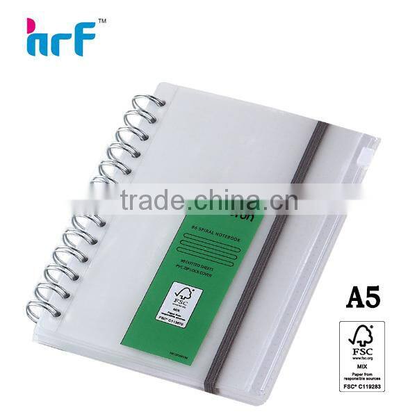 B5/A5/B6 PVC spiral note book with zip lock pocket