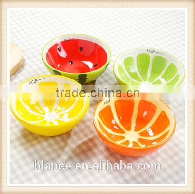 large ceramic soup bowl with fruit painting in fruit shape