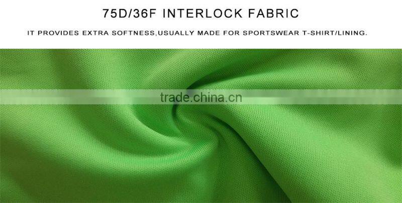 wick yarn 75d/36f interlock fabric used popular sports clothing