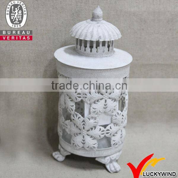 snowflake pattern small rustic white Antique Metal Candle Holder