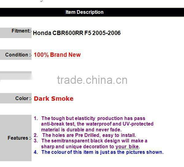 Black PC Motorcycle Windscreen Windshiled For Honda CBR600 F5 05-06