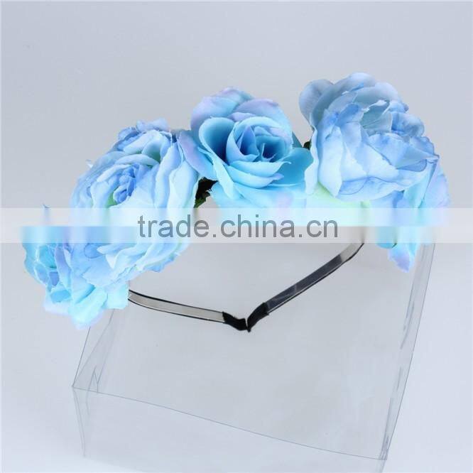Manufacture directly sale blue PE flower headbands for girls