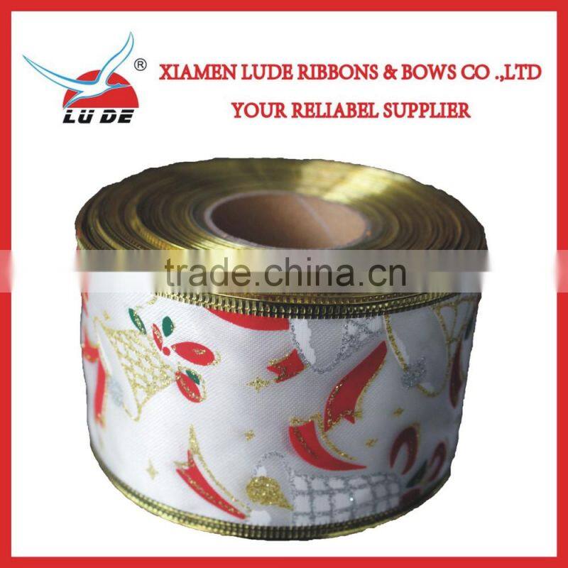 hot sale silver wired edge Christmas gift ribbon