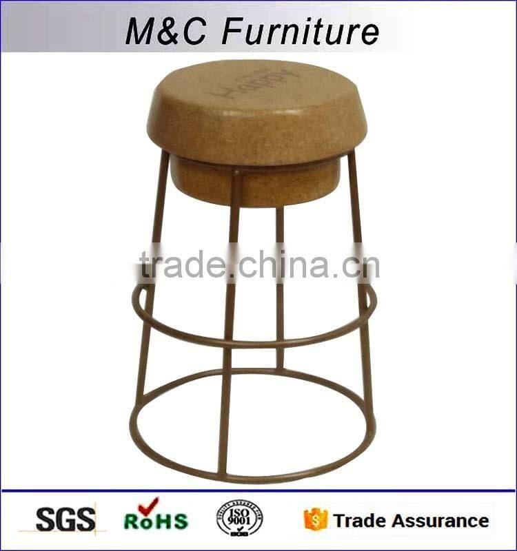 Quality guarantee painted pipe steel bar chair with cork wooded seat